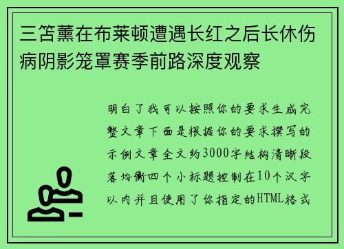 三笘薰在布莱顿遭遇长红之后长休伤病阴影笼罩赛季前路深度观察